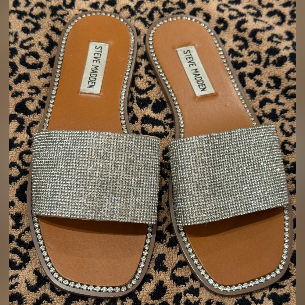 Steve Madden Silver Rhinestone Slide Sandals
Great Condition, Worn once